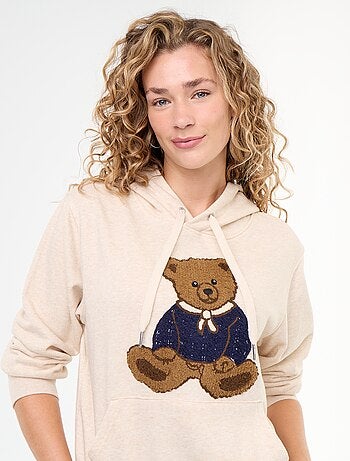 Sweat com capuz e urso bordado