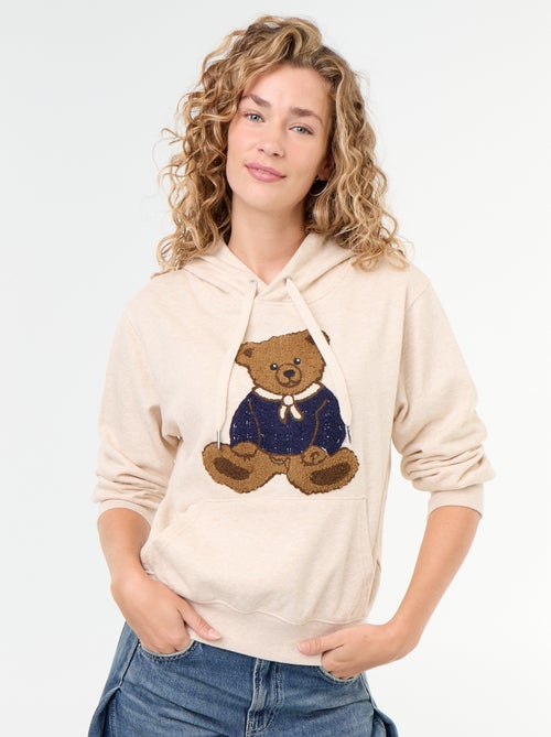 Sweat com capuz e urso bordado - Kiabi