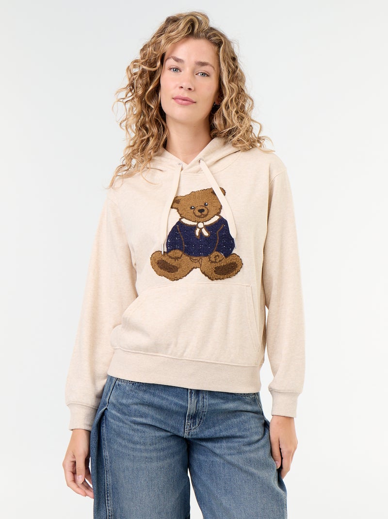 Sweat com capuz e urso bordado Bege - Kiabi