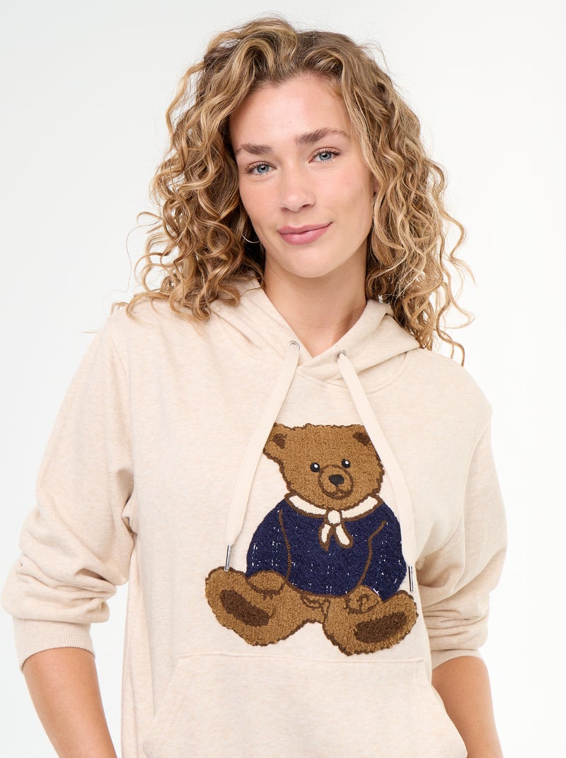 Sweat com capuz e urso bordado Bege - Kiabi