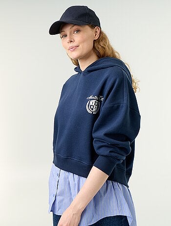 Sweat com capuz efeito 2 em 1 base de camisa