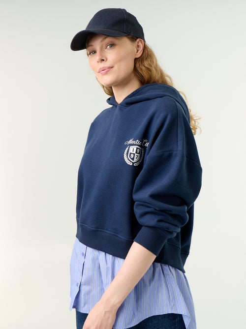 Sweat com capuz efeito 2 em 1 base de camisa - Kiabi