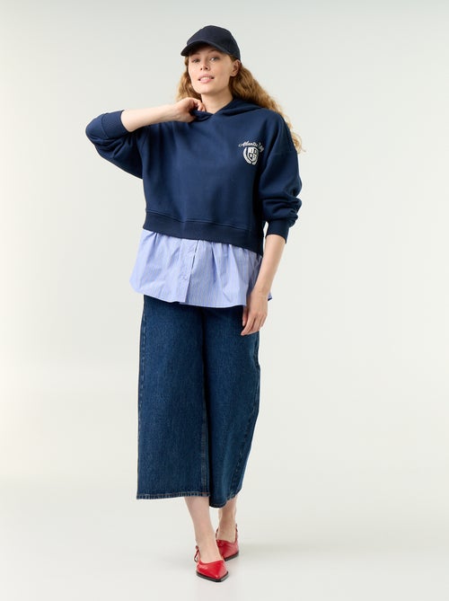 Sweat com capuz efeito 2 em 1 base de camisa - Kiabi