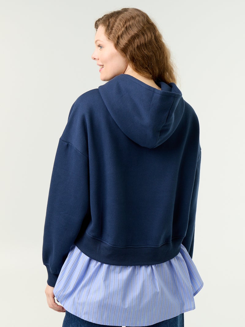 Sweat com capuz efeito 2 em 1 base de camisa Azul - Kiabi