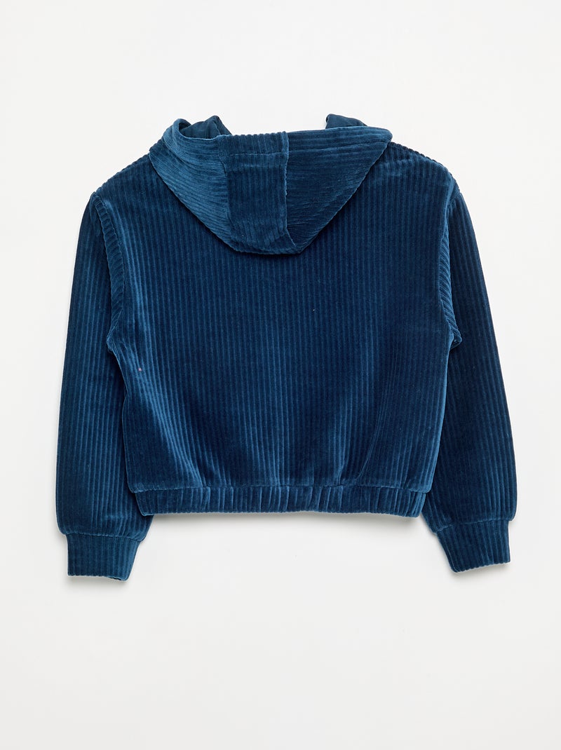 Sweat com capuz em malha canelada Azul - Kiabi
