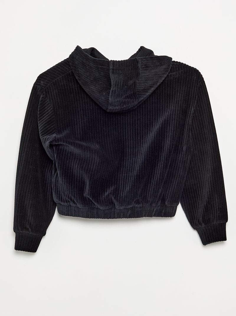 Sweat com capuz em malha canelada Preto - Kiabi