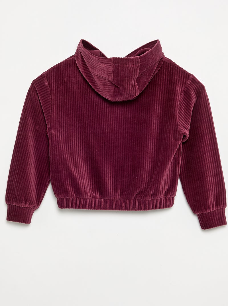 Sweat com capuz em malha canelada Vermelho - Kiabi