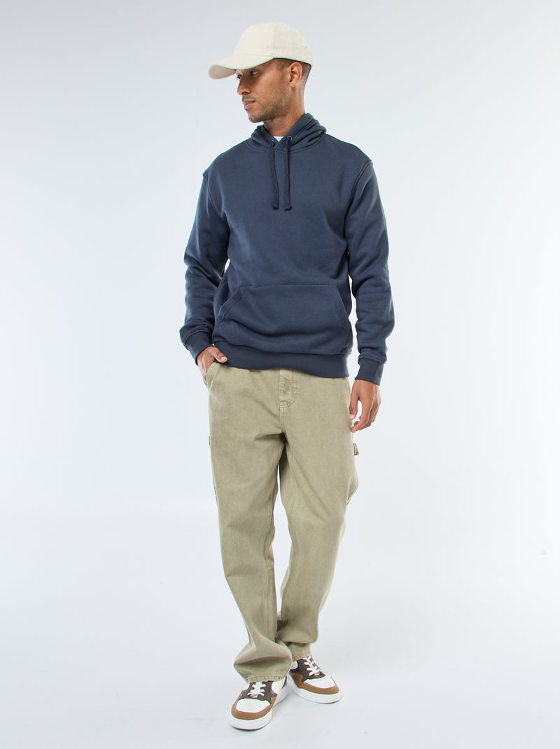 Sweat com capuz em moletom cardado com bolso canguru Azul - Kiabi