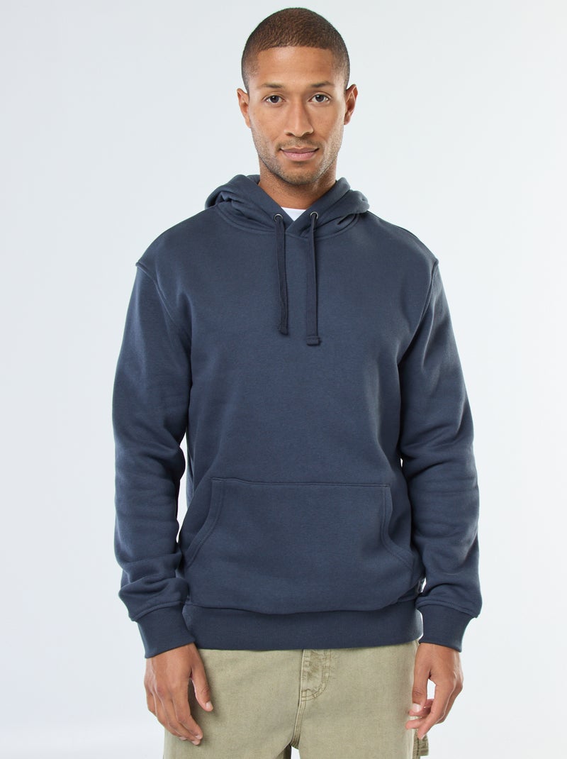 Sweat com capuz em moletom cardado com bolso canguru Azul - Kiabi