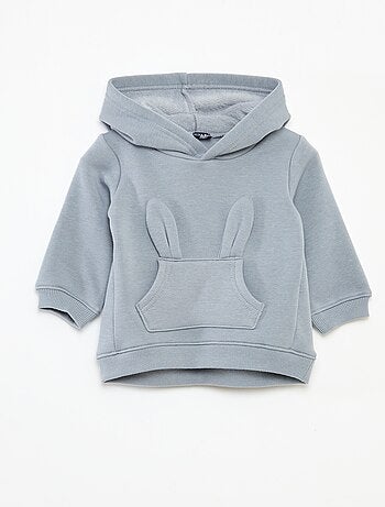 Sweat com capuz em moletom com desenho de coelho