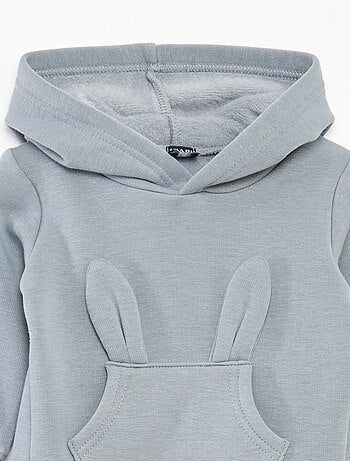 Sweat com capuz em moletom com desenho de coelho