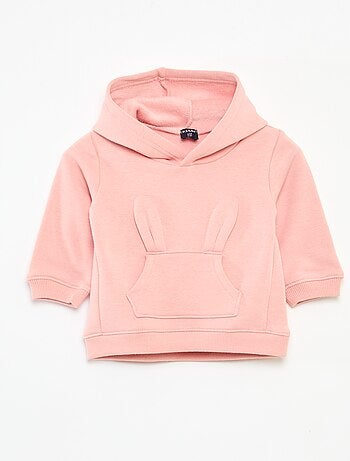 Sweat com capuz em moletom com desenho de coelho