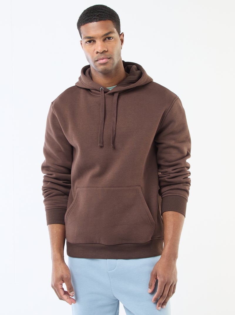 Sweat com capuz em moletom felpudo com bolso canguru Castanho - Kiabi