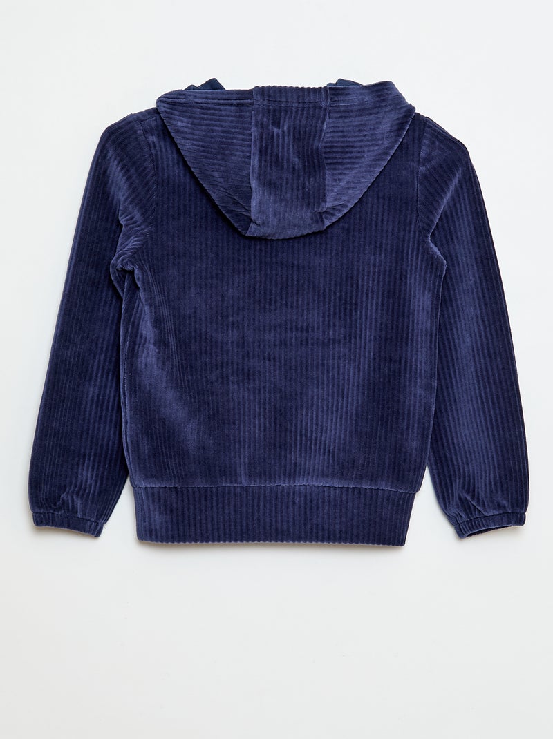 Sweat com capuz em veludo cotelê Azul - Kiabi