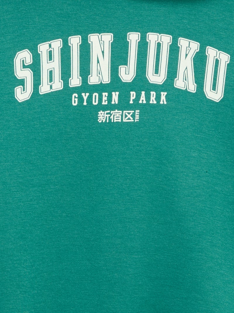 Sweat com capuz estampado Verde - Kiabi