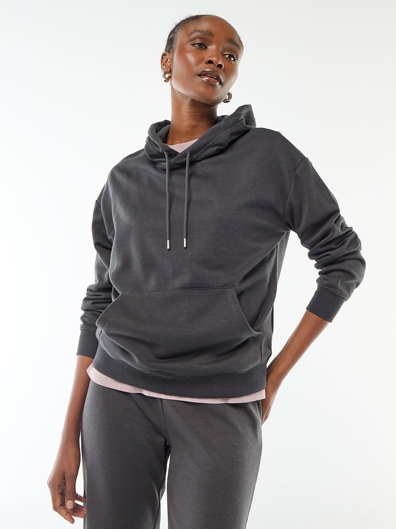 Sweat com capuz liso em algodão Preto - Kiabi