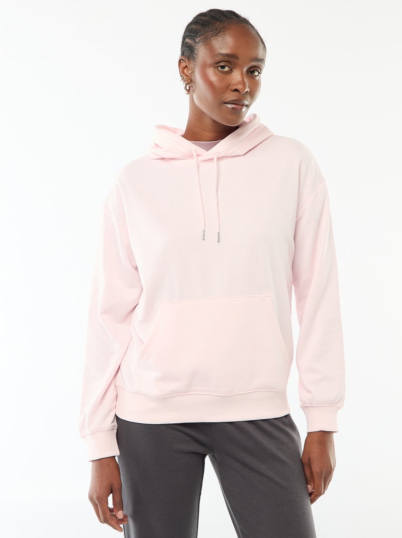 Sweat com capuz liso em algodão Rosa - Kiabi