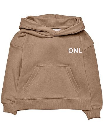 Sweat com Capuz Marrom para Menina KIDS ONLY com Logótipo Pequeno