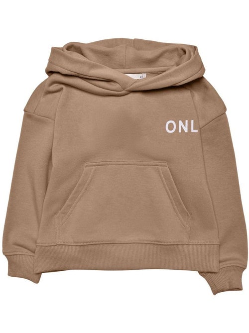 Sweat com capuz marrom para menina kids only com logótipo pequeno - Kiabi Sweat com capuz marrom para menina kids only com logótipo pequeno - Kiabi