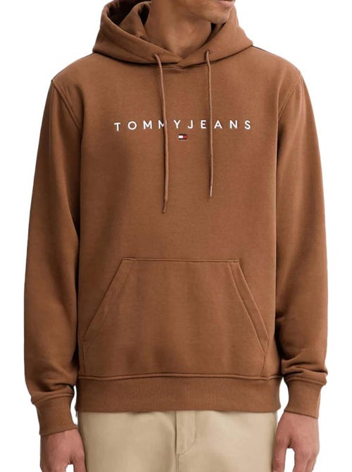 Sweat com capuz marrom tommy hilfiger linear para homem - Kiabi
