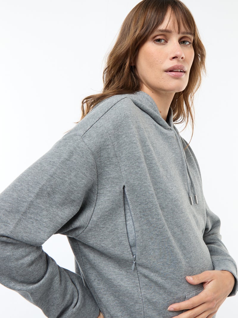Sweat com capuz para amamentação Cinza - Kiabi