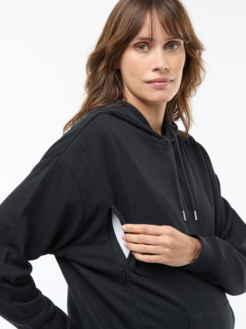 Sweat com capuz para amamentação Preto - Kiabi