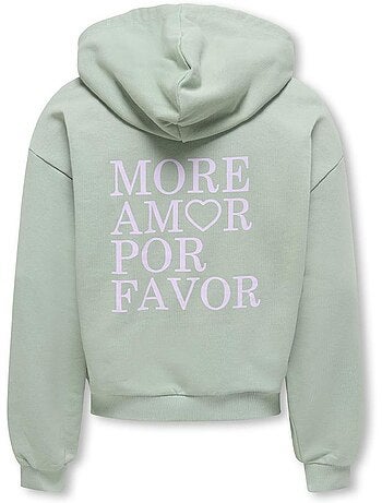 Sweat com capuz verde para menina kids only amor life