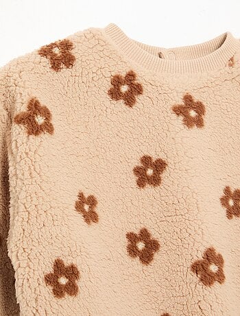 Sweatshirt com efeito carneirinho e bordados