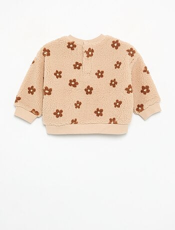 Sweatshirt com efeito carneirinho e bordados