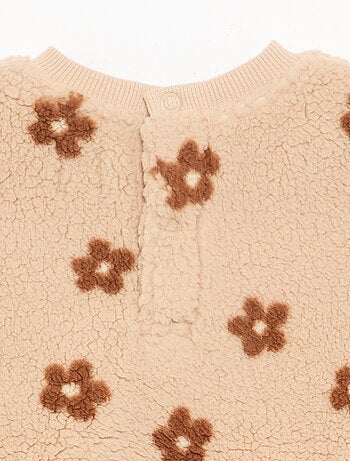 Sweatshirt com efeito carneirinho e bordados