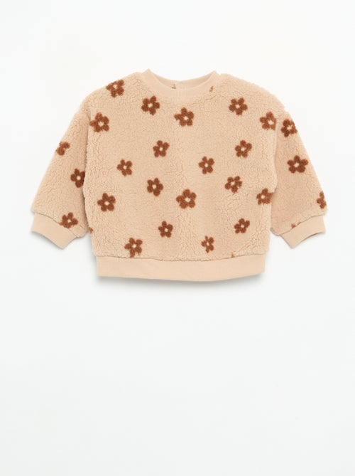 Sweat com efeito carneirinho e bordados - Kiabi