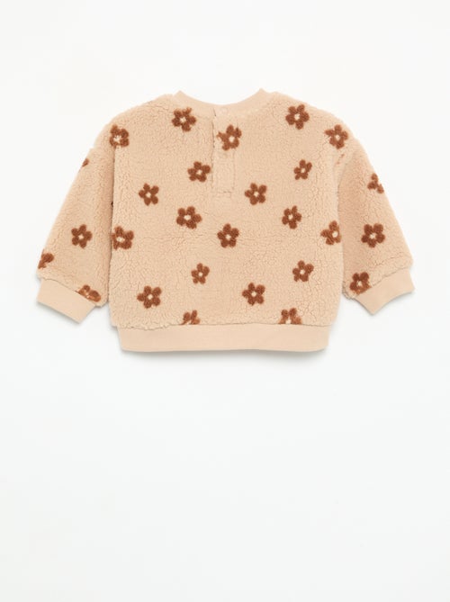 Sweat com efeito carneirinho e bordados - Kiabi