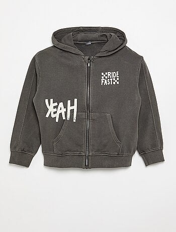 Sweat com efeito desbotado, capuz e bolsos canguru
