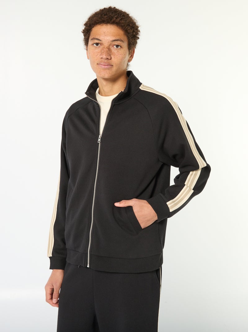 Sweat com fecho de correr e faixa lateral Preto - Kiabi