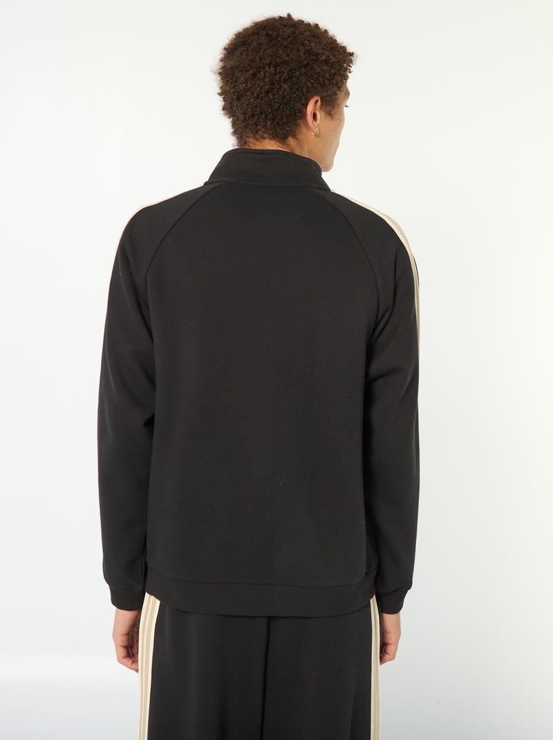 Sweat com fecho de correr e faixa lateral Preto - Kiabi