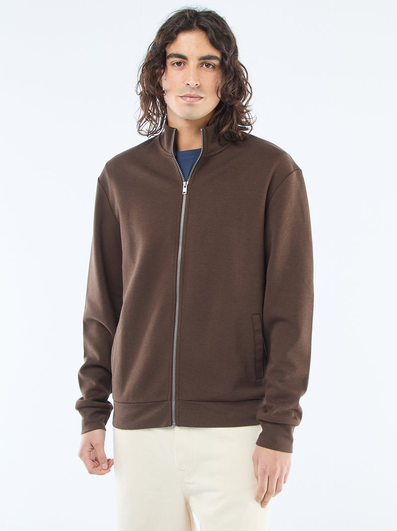 Sweat com fecho de correr e gola alta Castanho - Kiabi