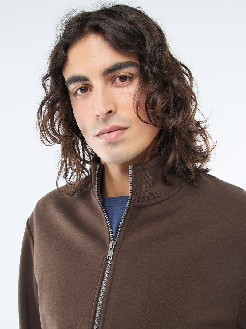 Sweat com fecho de correr e gola alta Castanho - Kiabi