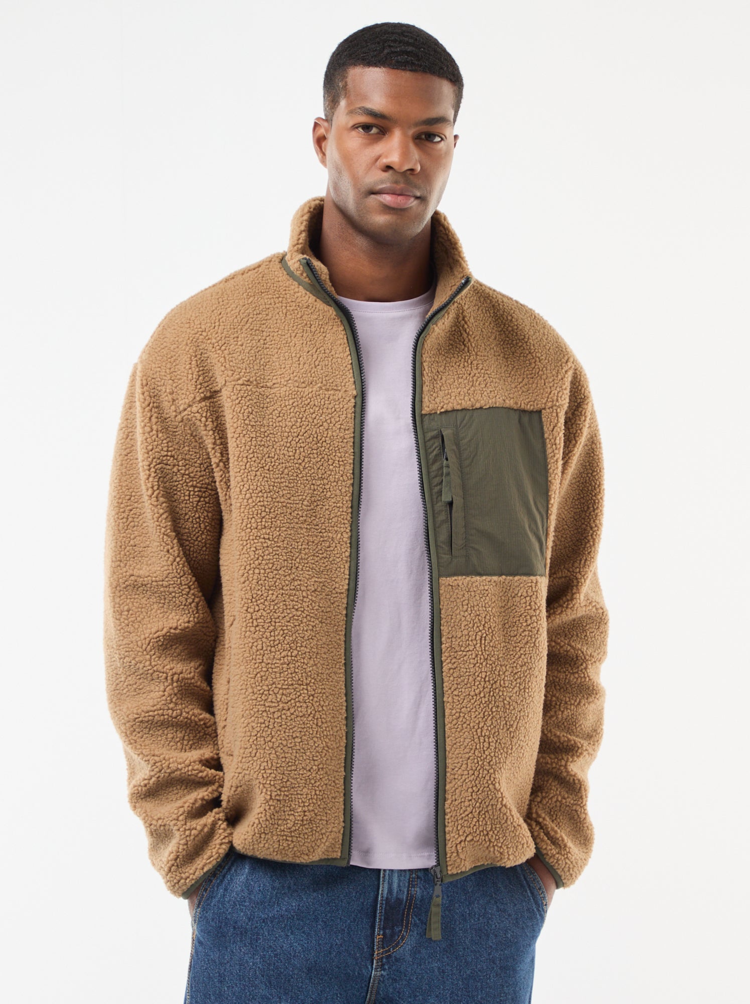 Sweat com fecho de correr efeito borreguito