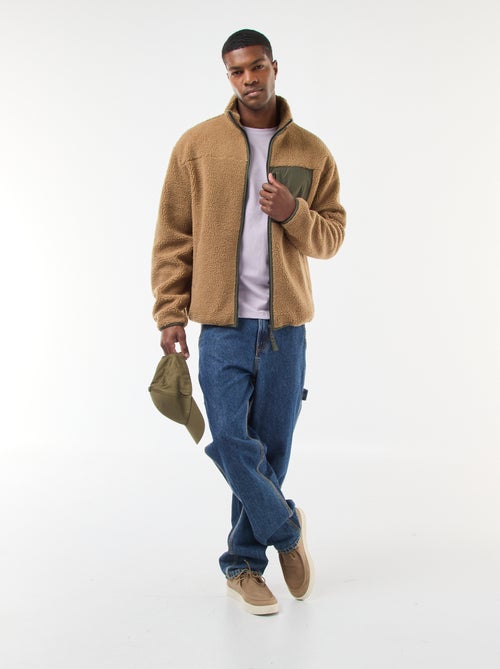 Sweat com fecho de correr efeito borreguito - Kiabi