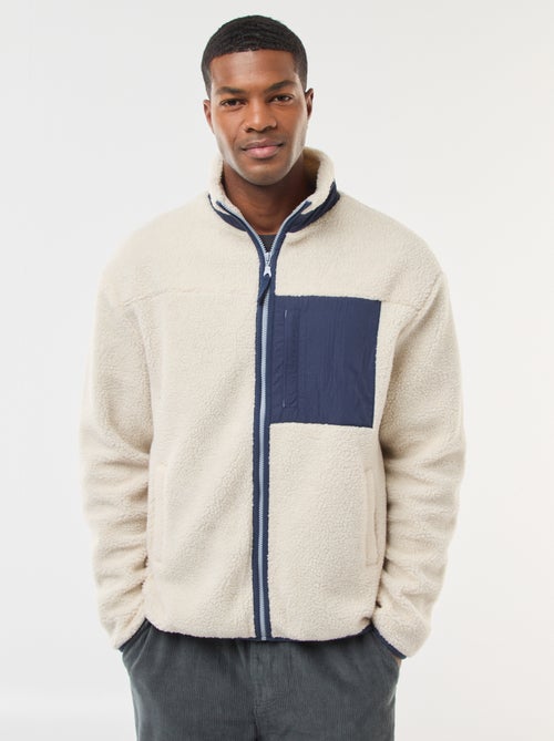 Sweat com fecho de correr efeito borreguito - Kiabi