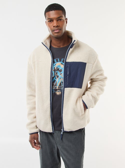 Sweat com fecho de correr efeito borreguito - Kiabi