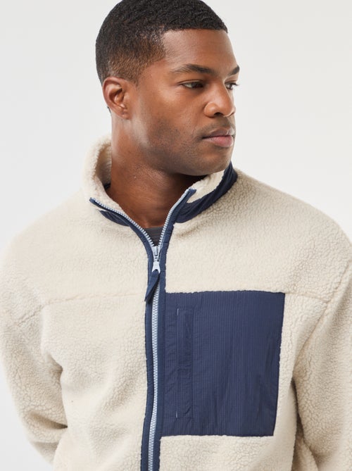 Sweat com fecho de correr efeito borreguito - Kiabi