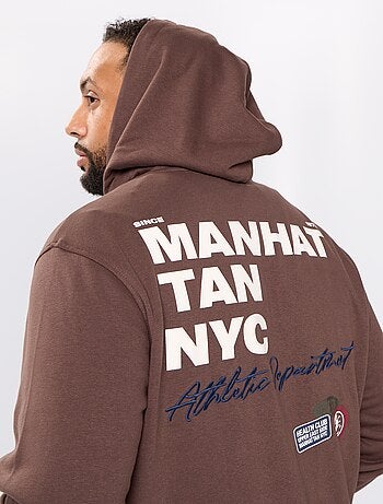 Sweat com fecho e capuz com inscrições bordadas