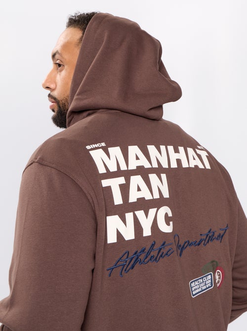 Sweat com fecho e capuz com inscrições bordadas - Kiabi