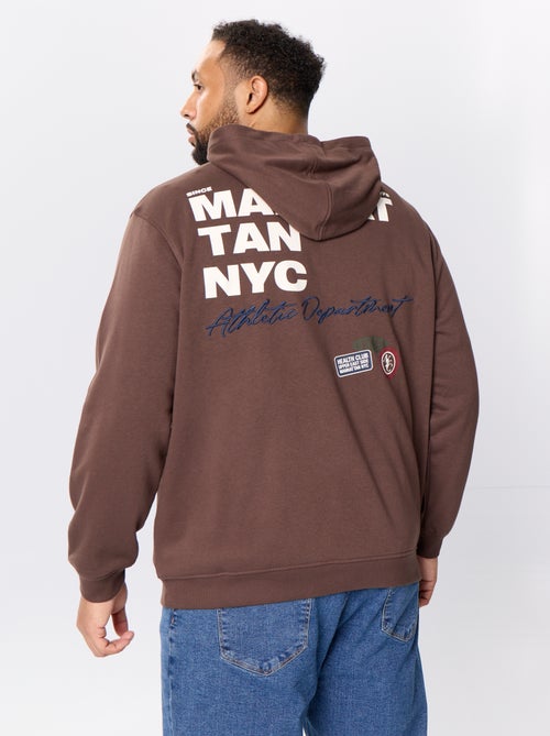 Sweat com fecho e capuz com inscrições bordadas - Kiabi