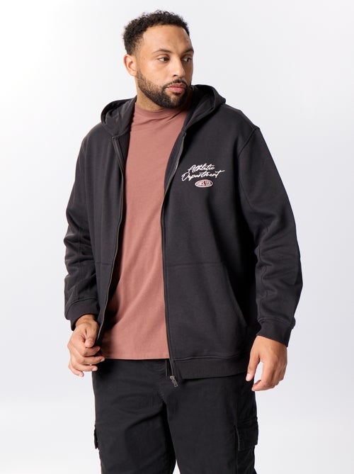 Sweat com fecho e capuz com inscrições bordadas - Kiabi