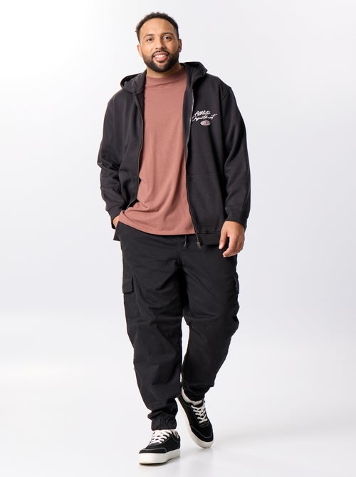 Sweat com fecho e capuz com inscrições bordadas - Kiabi