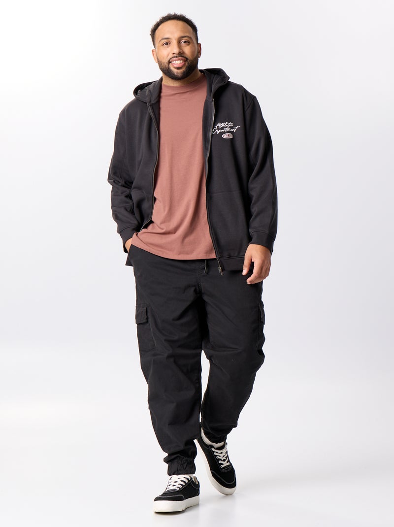 Sweat com fecho e capuz com inscrições bordadas Preto - Kiabi