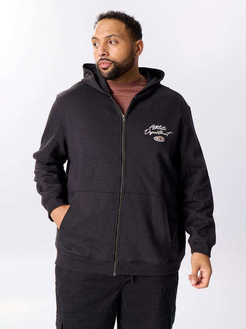 Sweat com fecho e capuz com inscrições bordadas - Kiabi