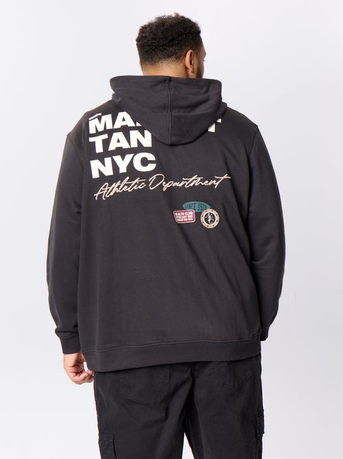 Sweat com fecho e capuz com inscrições bordadas - Kiabi